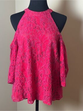 Devlin Cold Shoulder Lace Top Hot Pink Size Medium